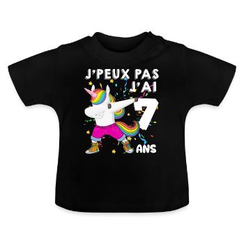 Anniversaire 7 Ans Humour Licorne Petite Fille - T-shirt bio col rond Bébé - noir - Devant