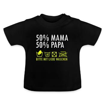 Baby - 50% Mama, 50% Papa - Baby Bio-T-Shirt mit Rundhals - Schwarz - Vorne