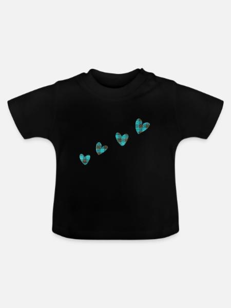 4 herzen stoff kleidung blau - Baby Bio-T-Shirt mit Rundhals - Schwarz