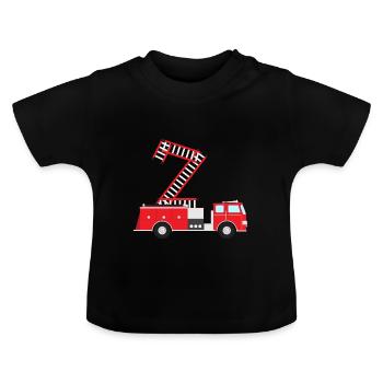 2nd birthday firefighter firetruck gift - Baby Organic T-Shirt with Round Neck - black - Front