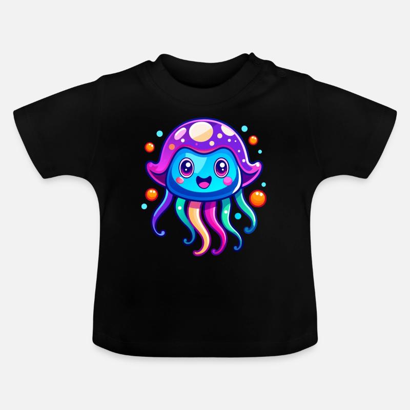 Méduse mignonne - T-shirt bio col rond Bébé - noir