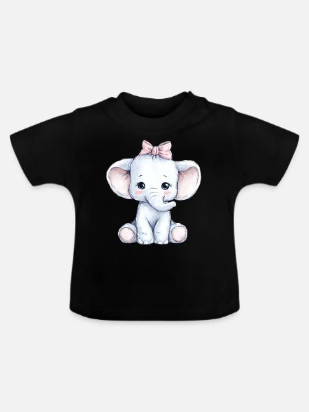Süßer Baby Elefant - Baby Bio-T-Shirt mit Rundhals - Schwarz
