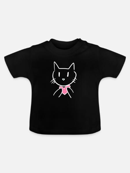 Katze Tier Liebe Herz - Baby Bio-T-Shirt mit Rundhals - Schwarz
