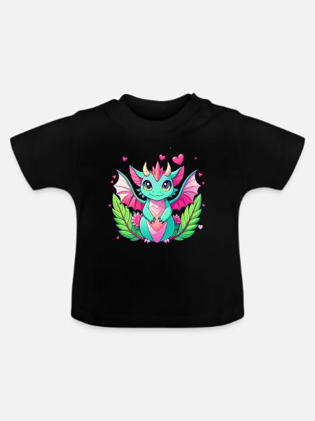 Farbenfroher Drache - Baby Bio-T-Shirt mit Rundhals - Schwarz
