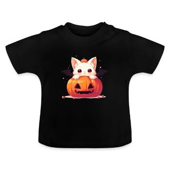Süße Halloween Katze - Baby Bio-T-Shirt mit Rundhals - Schwarz - Vorne
