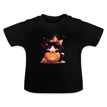 Cute Halloween Cat - Baby Organic T-Shirt with Round Neck - black - Front