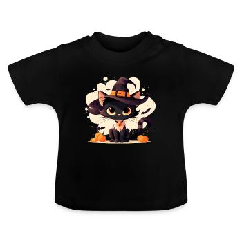 Cute Halloween Cat - Baby Organic T-Shirt with Round Neck - black - Front