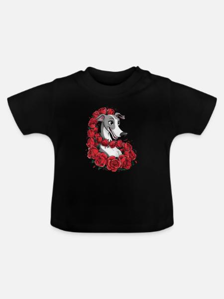 Süßer Windhund mit hübschen Rosen - Baby Bio-T-Shirt mit Rundhals - Schwarz