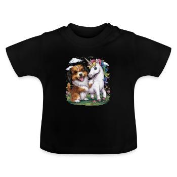 Dessin animé Le bichon havanais joue avec la licorne conte de fées - T-shirt bio col rond Bébé - noir - Devant