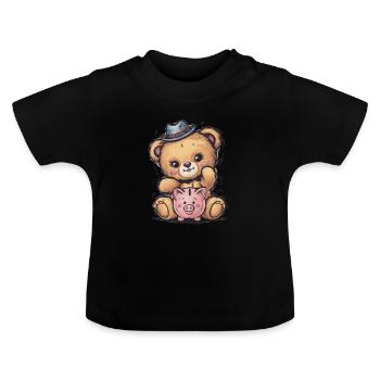 Mignon ours en peluche kawaii avec tirelire - T-shirt bio col rond Bébé - noir - Devant