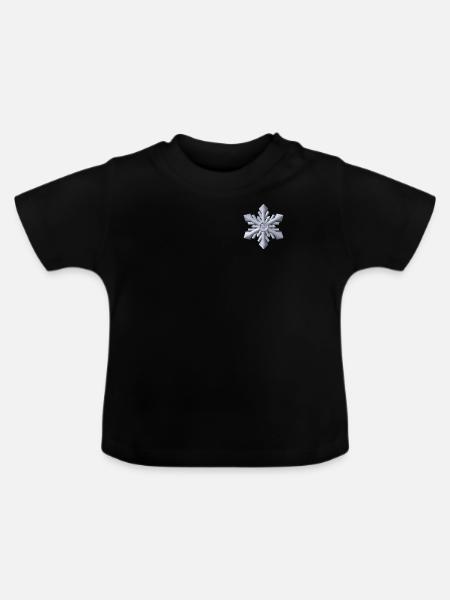 Weiße Schneeflocke bestickt - Baby Bio-T-Shirt mit Rundhals - Schwarz