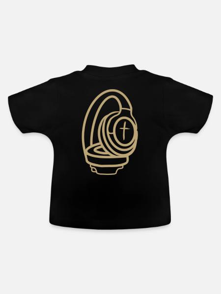 Kopfhörer mit Kreuz - Baby Bio-T-Shirt mit Rundhals - Schwarz