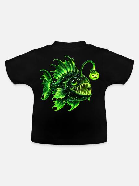 Grüner biolumineszenter Laternenfisch - Baby Bio-T-Shirt mit Rundhals - Schwarz