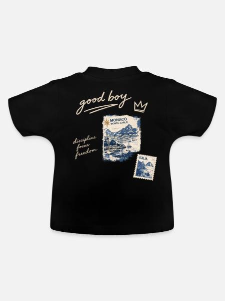 Good Boy Freiheit Reise-Stempel - Baby Bio-T-Shirt mit Rundhals - Schwarz