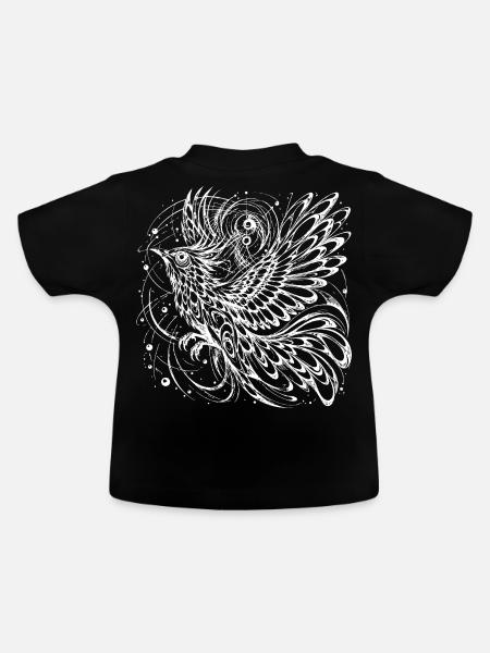 Mystischer Phönix Lineart – Kosmischer Vogel - Baby Bio-T-Shirt mit Rundhals - Schwarz