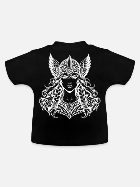 Valkyrie-Kriegerin mit geflügeltem Helm - Baby Bio-T-Shirt mit Rundhals - Schwarz