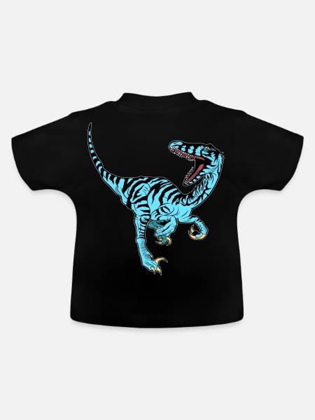 Blauer Velociraptor - Baby Bio-T-Shirt mit Rundhals - Schwarz
