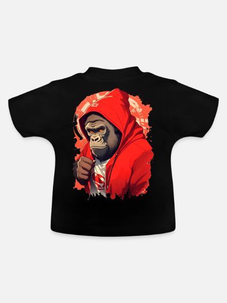 Gorilla mit rotem Hoody - Baby Bio-T-Shirt mit Rundhals - Schwarz