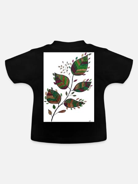 Blätter - Baby Bio-T-Shirt mit Rundhals - Schwarz