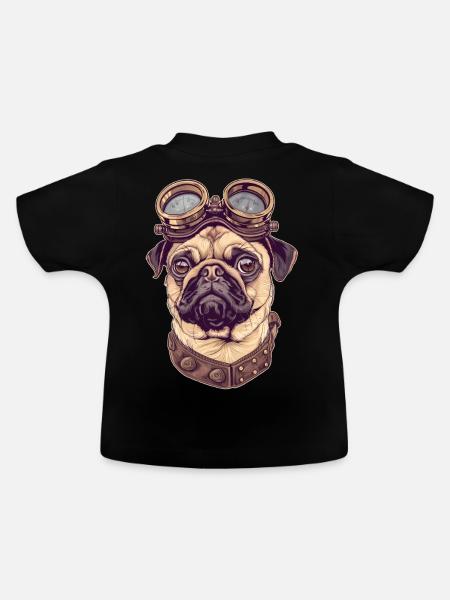Steampunk Mops - Baby Bio-T-Shirt mit Rundhals - Schwarz