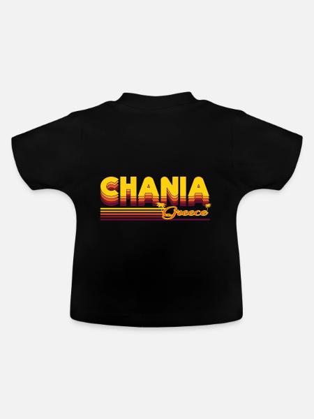 Chania: Mediterranes Retro-Design - Baby Bio-T-Shirt mit Rundhals - Schwarz