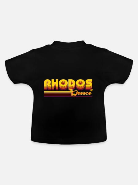 Rhodos: Mediterranes Retro-Design - Baby Bio-T-Shirt mit Rundhals - Schwarz