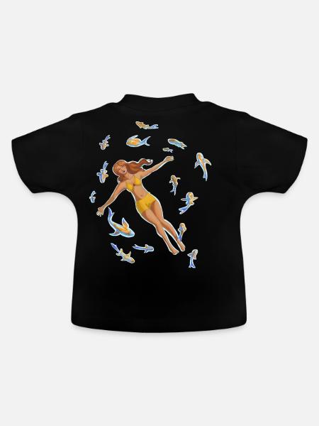 Frau im Wasser mit Koi-Fischen - Baby Bio-T-Shirt mit Rundhals - Schwarz