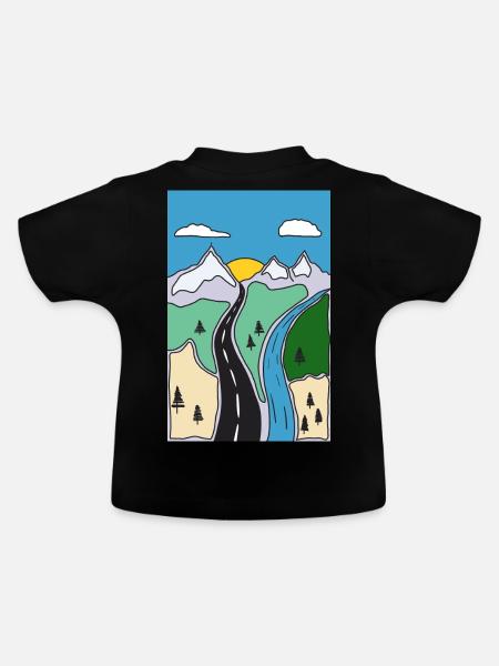 Gebirgsfluss Landschaft - Baby Bio-T-Shirt mit Rundhals - Schwarz