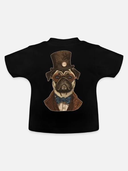 Steampunk Mops - Baby Bio-T-Shirt mit Rundhals - Schwarz