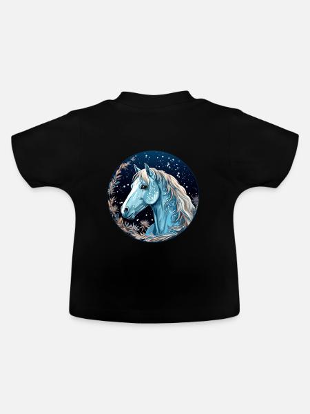 Pferd im Winter - Baby Bio-T-Shirt mit Rundhals - Schwarz