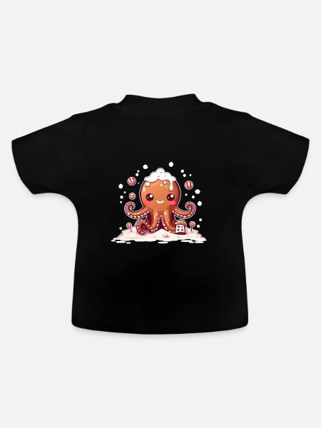 Lebkuchen Oktopus - Baby Bio-T-Shirt mit Rundhals - Schwarz