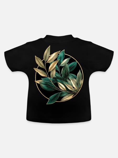 Elegante Pflanzen - Baby Bio-T-Shirt mit Rundhals - Schwarz