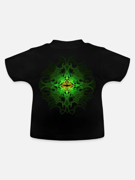 Psychedelic Mandala Pattern Green Goa Psytrance - Baby Organic T-Shirt with Round Neck - black