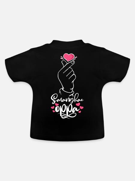 Saranghae Oppa Korean Heart Hand Sign K-Pop Kdrama - Ekologisk T-shirt med rund hals baby - svart