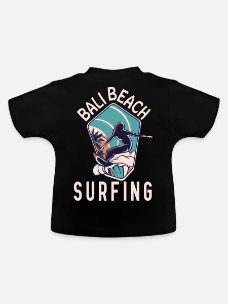 Bali Beach Surfer Retro Surfing Girl Travel - Baby Bio-T-Shirt mit Rundhals - Schwarz