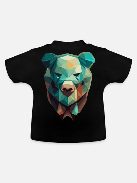 Niedliche Bärengesicht Polygon niedrige Polybären - Baby Bio-T-Shirt mit Rundhals - Schwarz
