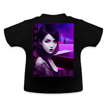 Japanische Dampfwelle Anime Gothic Girl Tattoo wei - Baby Bio-T-Shirt mit Rundhals - Schwarz - Hinten