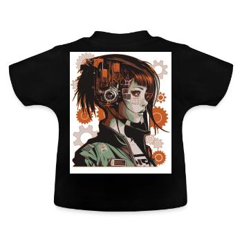 Steampunk Japanese Anime Girl Robot Mechanical Aes - Baby Organic T-Shirt with Round Neck - black - Back