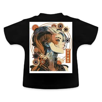 Japanese Aesthetic Steampunk Futuristic Anime Girl - Baby Organic T-Shirt with Round Neck - black - Back