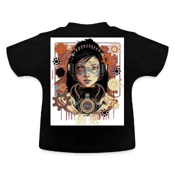 Cyber Steampunk Japanese Anime Robot Girl - Baby Organic T-Shirt with Round Neck - black - Back