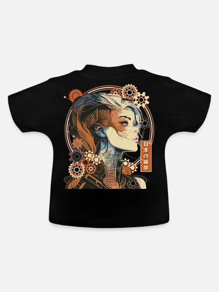 Steampunk Anime Girl Cyber Punk Aesthetic - Baby Bio-T-Shirt mit Rundhals - Schwarz