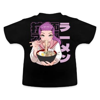 Soupe de nouilles Ramen d’anime d’écolière japonaise - T-shirt bio col rond Bébé - noir - Dos