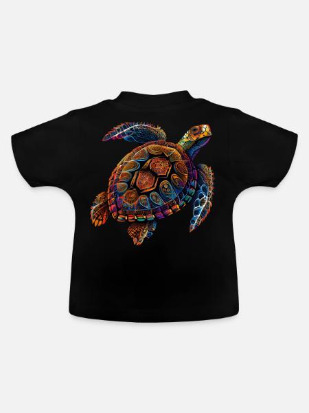 Geometric Turtle Colorful Abstract Rainbow - Baby Bio-T-Shirt mit Rundhals - Schwarz