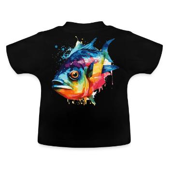 Watercolor Piranha Colorful Freshwater Fishing Out - Baby Bio-T-Shirt mit Rundhals - Schwarz - Hinten