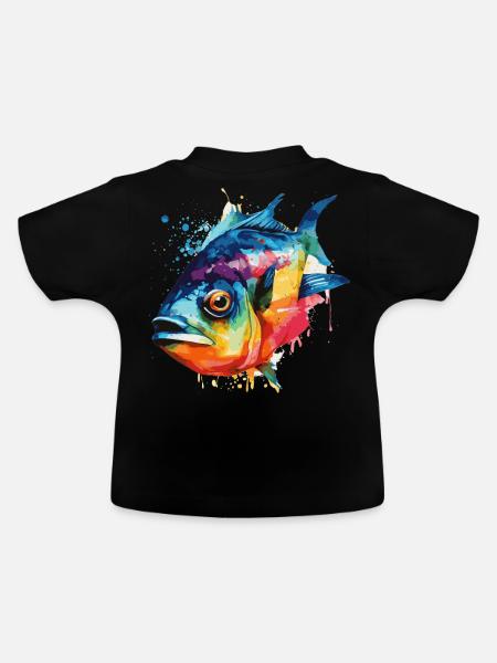 Watercolor Piranha Colorful Freshwater Fishing Out - Baby Bio-T-Shirt mit Rundhals - Schwarz