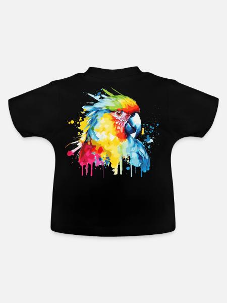 Watercolor Red Macaw Parrot Colorful Bird Lovers - Baby Organic T-Shirt with Round Neck - black
