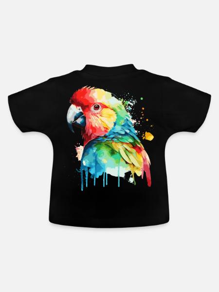 Watercolor Red Macaw Parrot Colorful Bird Lovers - Baby Organic T-Shirt with Round Neck - black