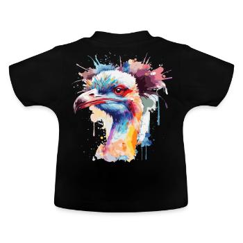 Watercolor Ostrich Face Colorful Funny - Baby Bio-T-Shirt mit Rundhals - Schwarz - Hinten