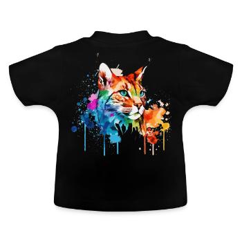 Watercolor Bobcat Animal Colorful Wildlife Lover - Baby Organic T-Shirt with Round Neck - black - Back