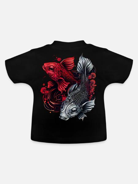 Pisces Koi Fish Zodiac Astrology Sign Japanese Aes - Baby Bio-T-Shirt mit Rundhals - Schwarz